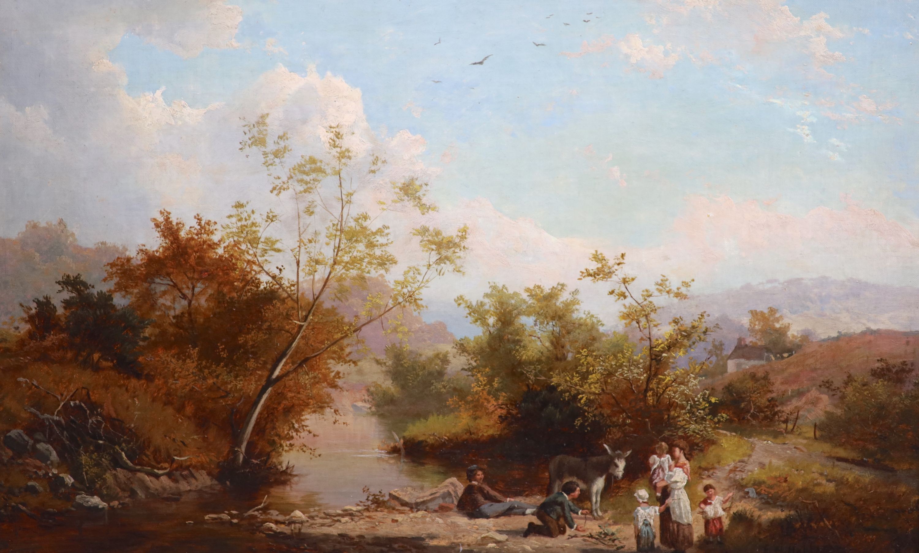 Edward Henry Holder R.A. (1847-1922), Travellers resting beside a stream, Oil on canvas, 39 x 62cm.